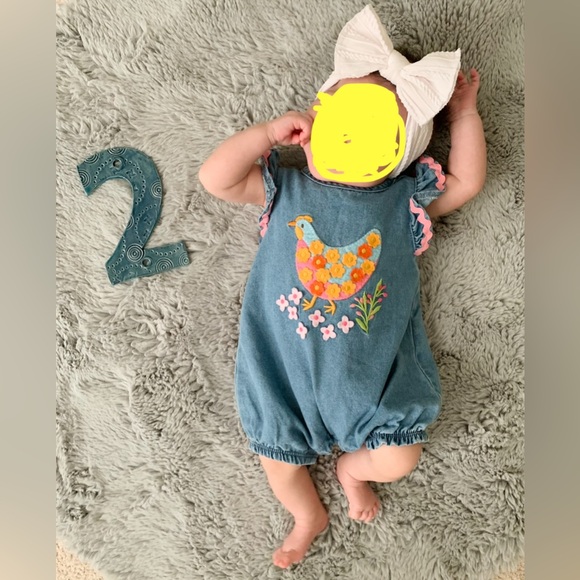 Mud Pie Denim Chicken One Piece Romper (0-3 months) - Picture 4 of 4